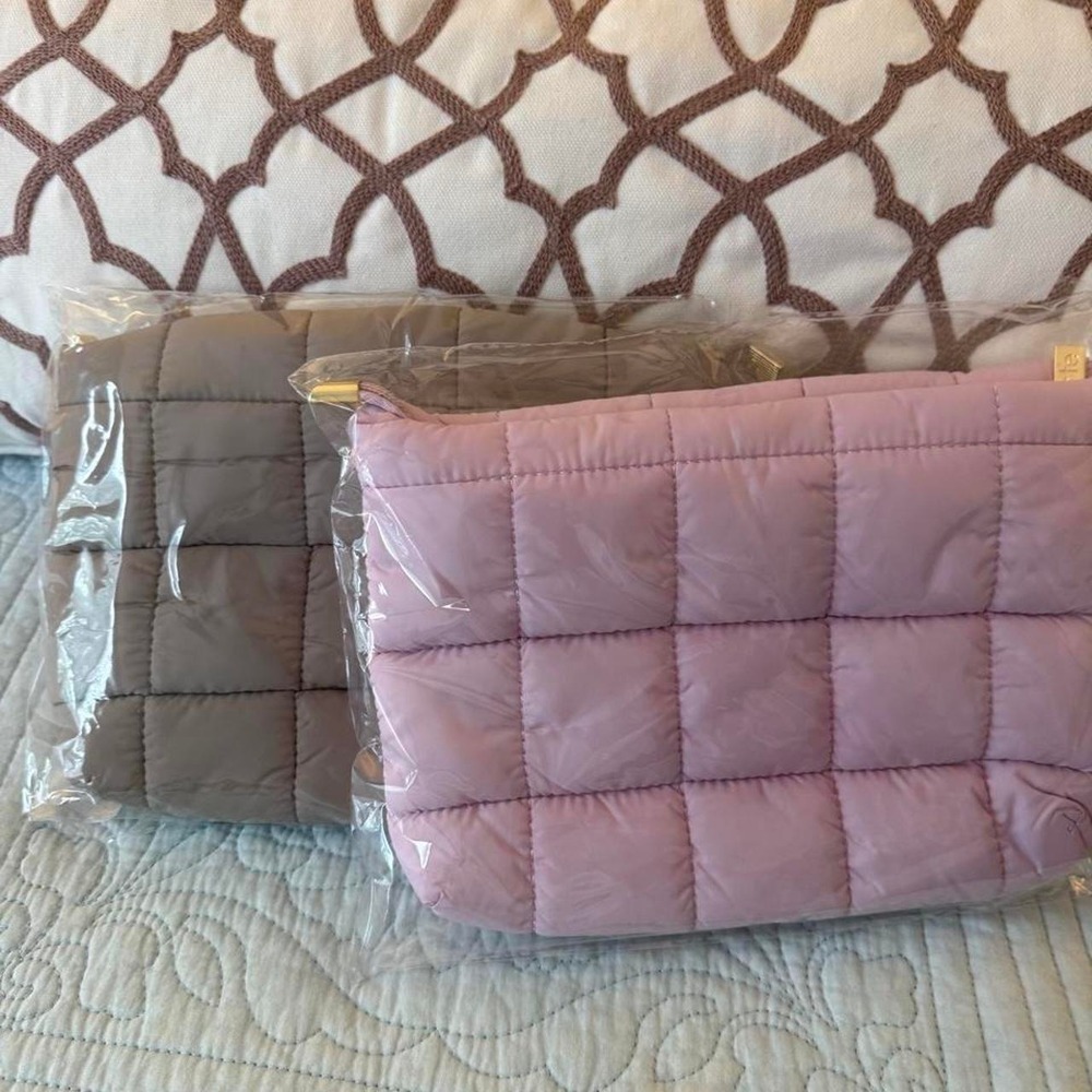 Tarte - Set of two puffy cosmetic bags - Pink & Taupe - Brand New